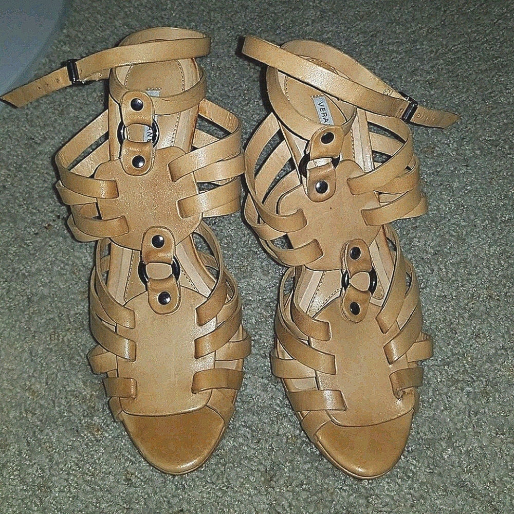 Vera Wang Tan Strappy Platformed Heels